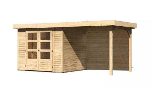 drevený domček KARIBU ASKOLA 3 + prístavok 240 cm vrátane zadnej steny (9170) natur