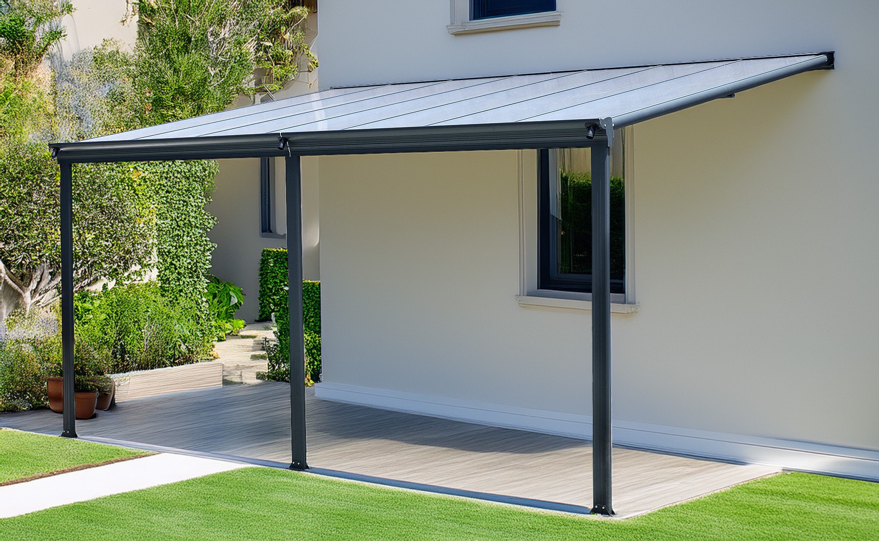 hliníková pergola LANITPLAST WALL 43 antracit + čirý PC LG2123