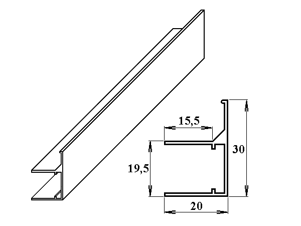 AL ukončovací/okrajový U/F-profil 16 mm, délka 2,1 m.