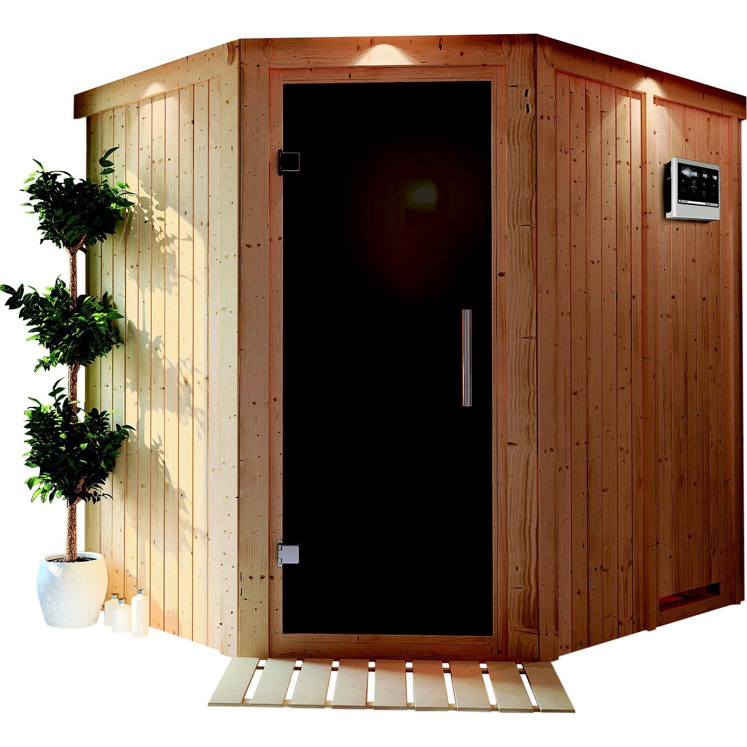 finská sauna KARIBU SIIRIN (71376) - set s kamny 9,0 kW (80637)