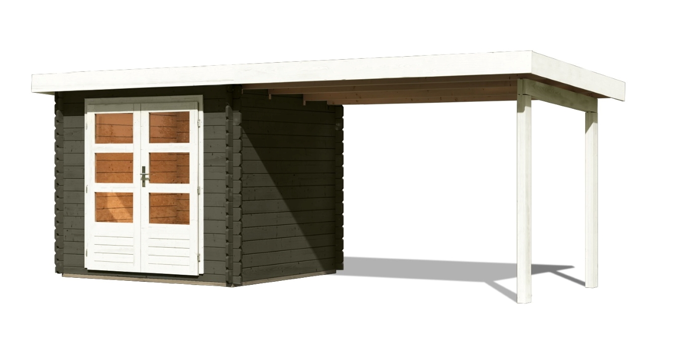 dřevěný domek KARIBU BASTRUP 2 + přístavek 300 cm (38759) terragrau LG2848