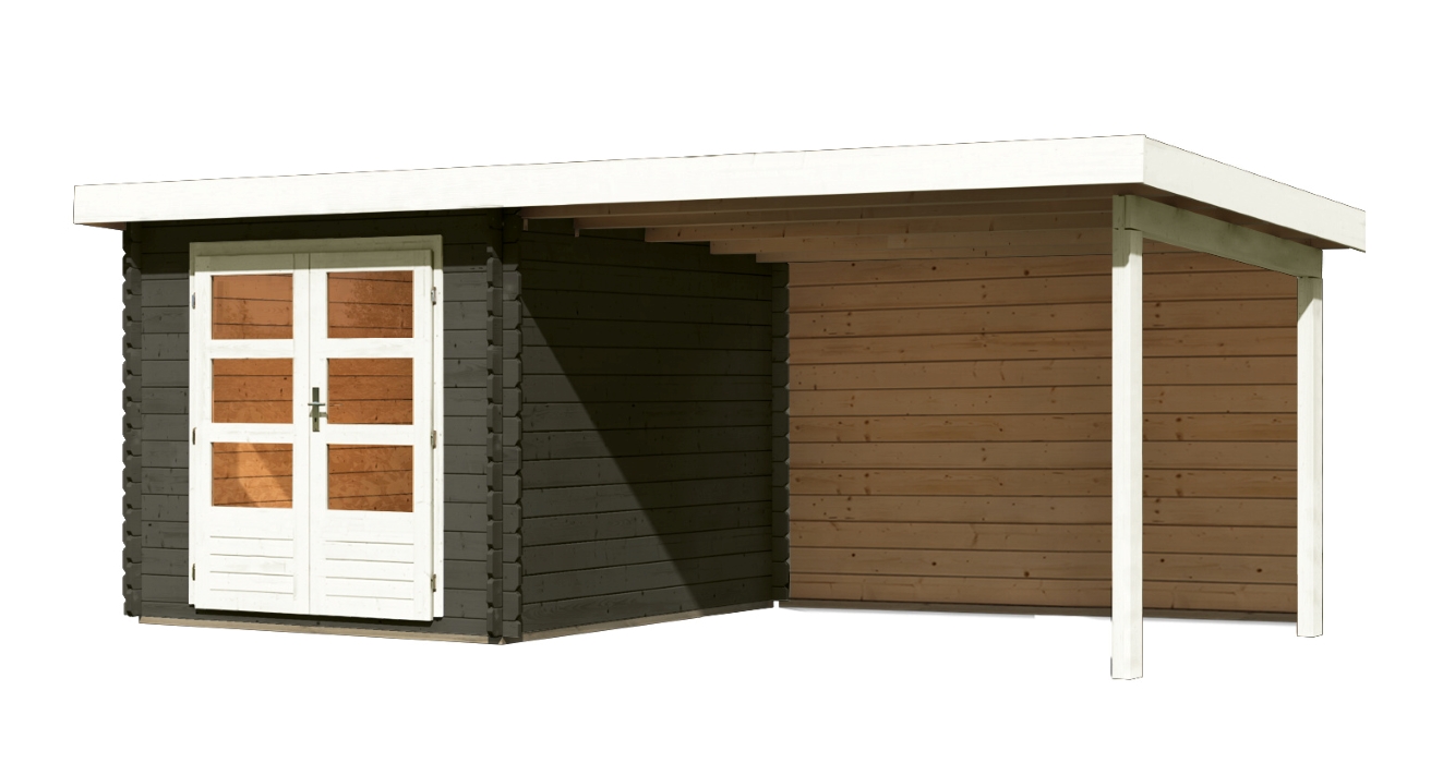 dřevěný domek KARIBU BASTRUP 4 + přístavek 300 cm včetně zadní stěny (38764) terragrau LG2875