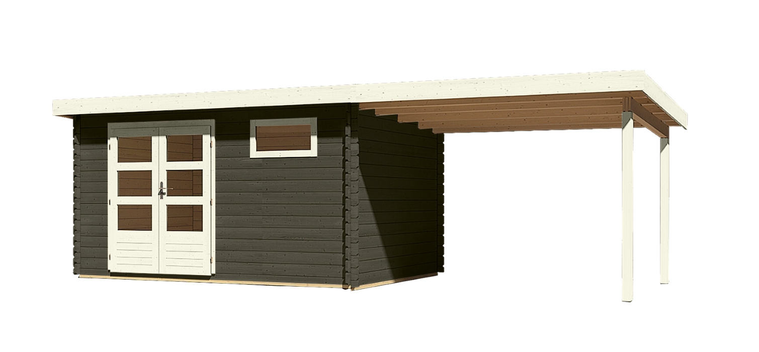 dřevěný domek KARIBU BASTRUP 8 + přístavek 300cm (38769) terragrau LG2941