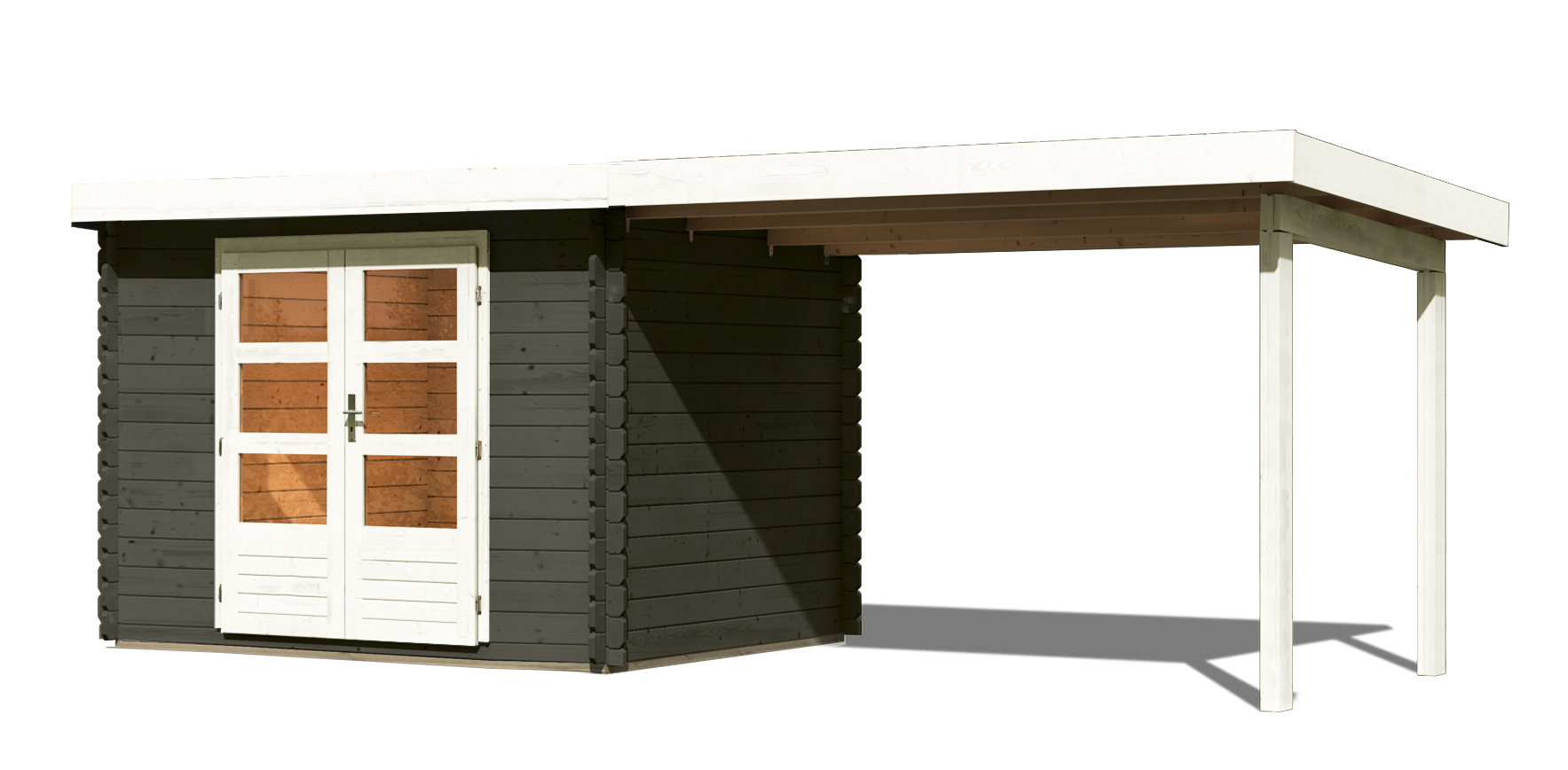 dřevěný domek KARIBU BASTRUP 3 + přístavek 300 cm (38761) terragrau LG3007
