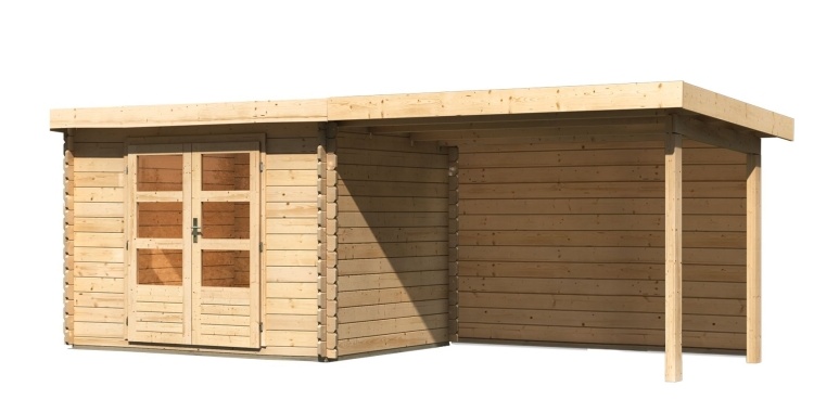 dřevěný domek KARIBU BASTRUP 3 + přístavek 300 cm včetně zadní stěny (9303) natur LG3009