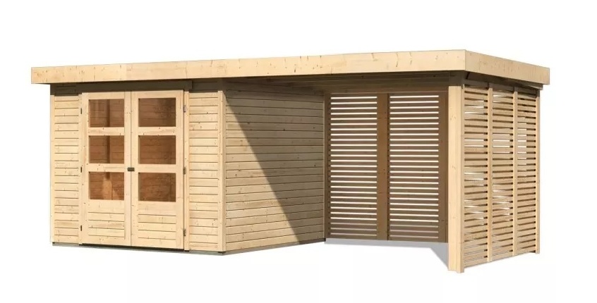 dřevěný domek KARIBU ASKOLA 3,5 + přístavek 280 cm včetně zadní a boční stěny (9152) natur LG3254