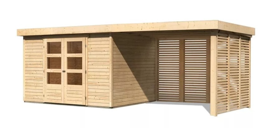 dřevěný domek KARIBU ASKOLA 5 + přístavek 280 cm včetně zadní a boční stěny (9163) natur LG3284