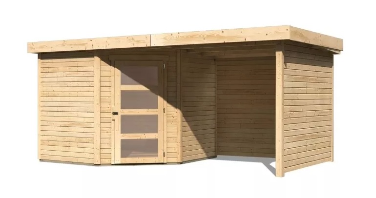 dřevěný domek KARIBU SCHWANDORF 5 + přístavek 240 cm včetně zadní a boční stěny (77748) natur LG3910