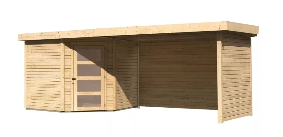 dřevěný domek KARIBU SCHWANDORF 5 + přístavek 280 cm včetně zadní a boční stěny (77752) natur LG3918