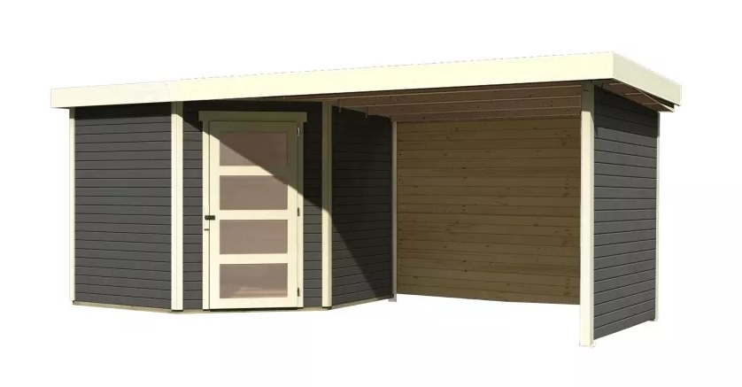 dřevěný domek KARIBU SCHWANDORF 5 + přístavek 280 cm včetně zadní a boční stěny (9220) terragrau LG3919