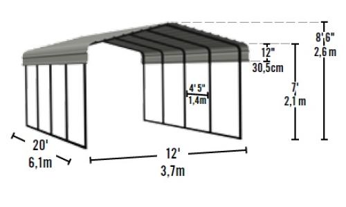 kovový přístřešek / carport ARROW 3,7 x 6,0 m - 122007