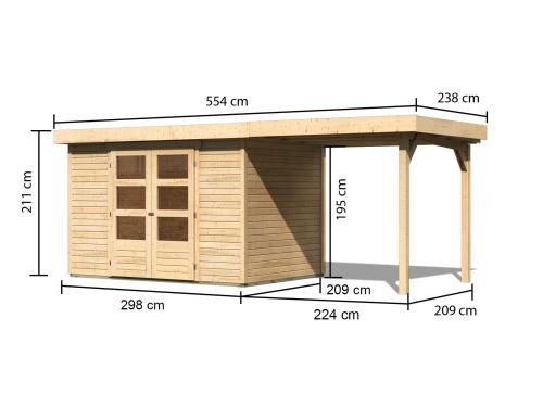 drevený domček KARIBU ASKOLA 4 + prístavok 240 cm (73247) natur