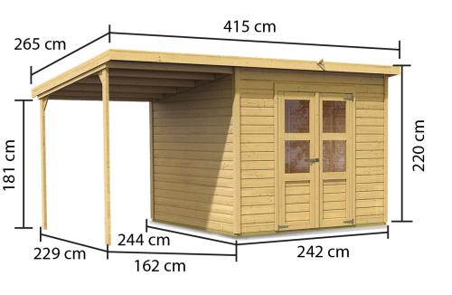 drevený domček KARIBU MERSEBURG 6 + prístavok 166 cm (73067) natur