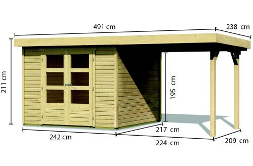 dřevěný domek KARIBU ASKOLA 3 + přístavek 240 cm (73246) natur