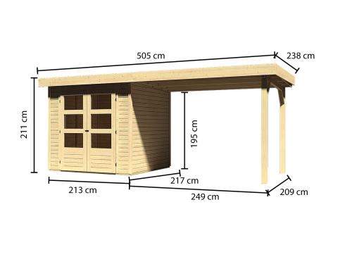 drevený domček KARIBU ASKOLA 2 + prístavok 280 cm (77723) natur