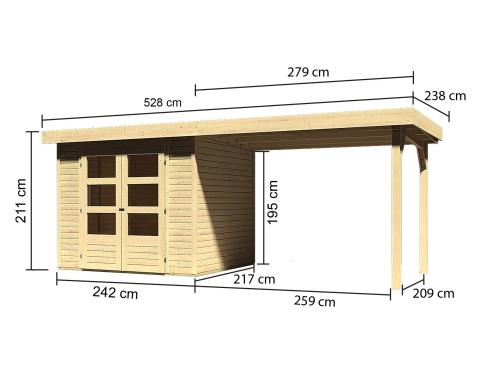 dřevěný domek KARIBU ASKOLA 3 + přístavek 280 cm (77726) natur