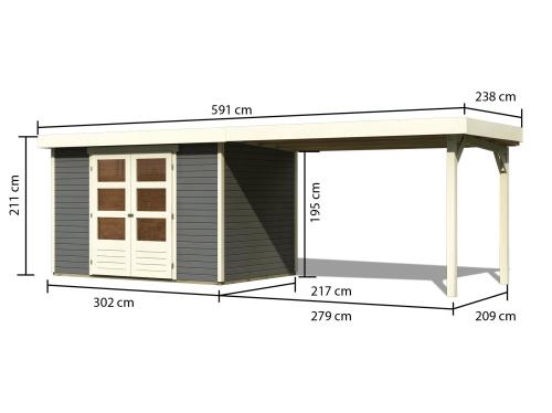 drevený domček KARIBU ASKOLA 4 + prístavok 280 cm (92073) sivý