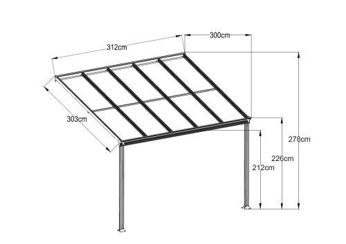 hliníková pergola LANITPLAST WALL 33 biela + číry PC