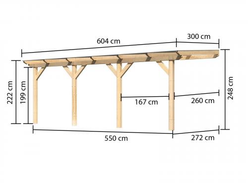 dřevěná pergola KARIBU CLASSIC 2C (64658) natur / čirý PC 10 mm