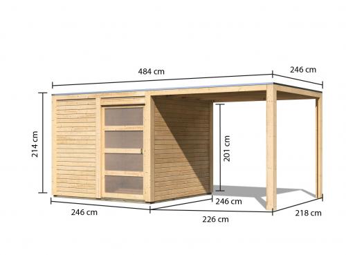 dřevěný domek KARIBU QUBIC 1 + přístavek 240 cm (79847) natur