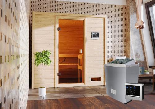 finská sauna KARIBU ADELINA (6168) - set s kamny 9,0 kW (80637)