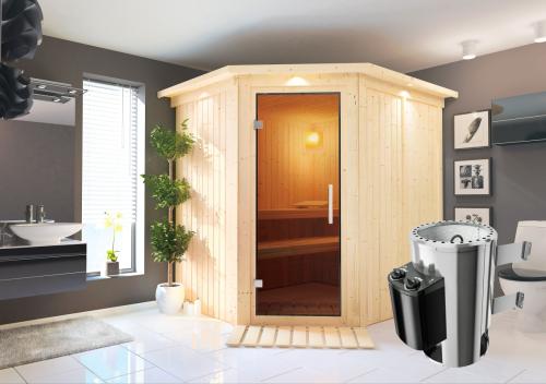 finská sauna KARIBU SIIRIN (71376) - set s kamny 3,6 kW (71312)