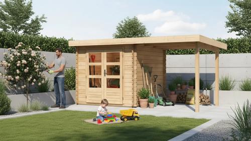 dom drewniany KARIBU BASTRUP 2 + nadstawka 200 cm (73290) natur