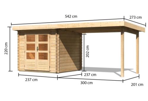 dřevěný domek KARIBU BASTRUP 2 + přístavek 300 cm (91530) natur