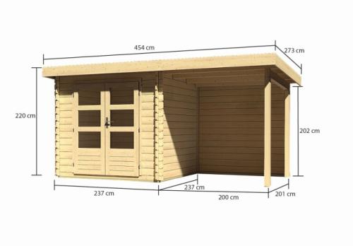 dřevěný domek KARIBU BASTRUP 2 + přístavek 200 cm včetně zadní stěny (9300) natur