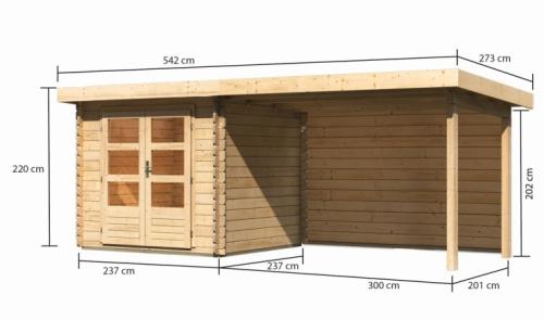 dřevěný domek KARIBU BASTRUP 2 + přístavek 300 cm včetně zadní stěny (9301) natur