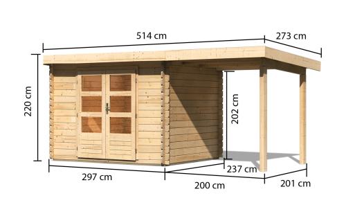 dřevěný domek KARIBU BASTRUP 3 + přístavek 200 cm (73297) natur