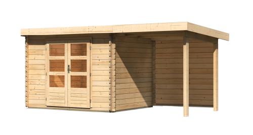 dřevěný domek KARIBU BASTRUP 3 + přístavek 200 cm včetně zadní stěny (9302) natur LG2840