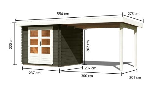 dřevěný domek KARIBU BASTRUP 2 + přístavek 300 cm včetně zadní stěny (38760) terragrau