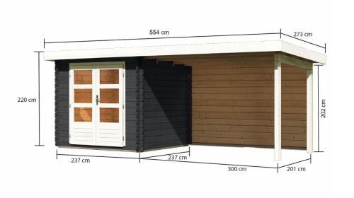 dřevěný domek KARIBU BASTRUP 2 + přístavek 300 cm včetně zadní stěny (33022) antracit