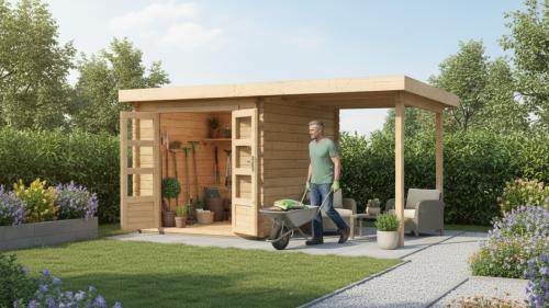 dřevěný domek KARIBU BASTRUP 4 + přístavek 200 cm (78672) natur