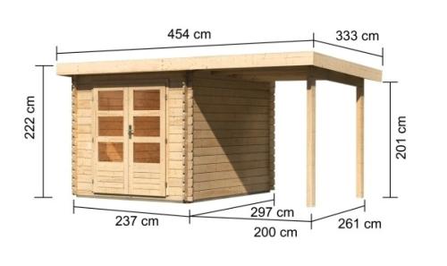 dřevěný domek KARIBU BASTRUP 4 + přístavek 200 cm (78672) natur