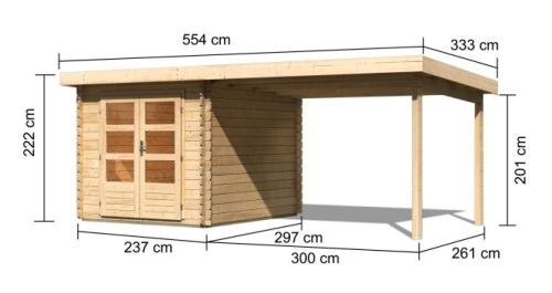 dřevěný domek KARIBU BASTRUP 4 + přístavek 300 cm (73298) natur