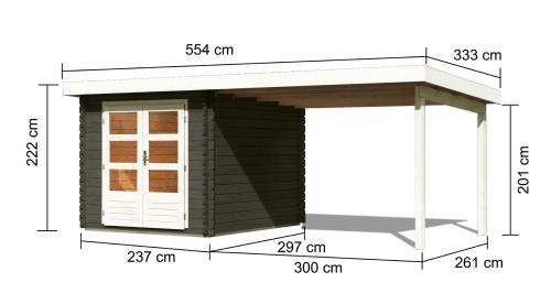 dřevěný domek KARIBU BASTRUP 4 + přístavek 300 cm (38763) terragrau