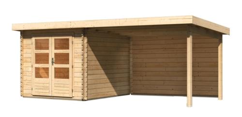 dřevěný domek KARIBU BASTRUP 4 + přístavek 300 cm včetně zadní stěny (9305) natur LG2865