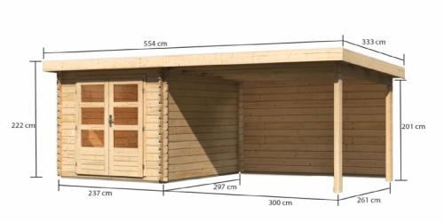 dřevěný domek KARIBU BASTRUP 4 + přístavek 300 cm včetně zadní stěny (9305) natur