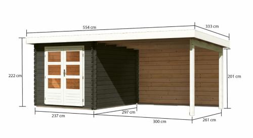 dřevěný domek KARIBU BASTRUP 4 + přístavek 300 cm včetně zadní stěny (38764) terragrau