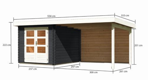dřevěný domek KARIBU BASTRUP 4 + přístavek 300 cm včetně zadní stěny (33026) antracit