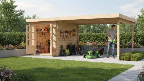 dřevěný domek KARIBU BASTRUP 4 + přístavek 400 cm (77805) natur