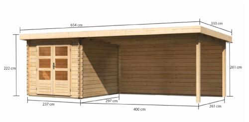 dřevěný domek KARIBU BASTRUP 4 + přístavek 400 cm včetně zadní stěny (9306) natur