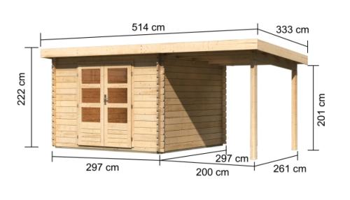 dřevěný domek KARIBU BASTRUP 5 + přístavek 200 cm (73990) natur