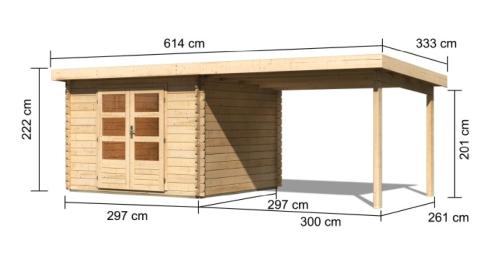 dřevěný domek KARIBU BASTRUP 5 + přístavek 300 cm (73299) natur