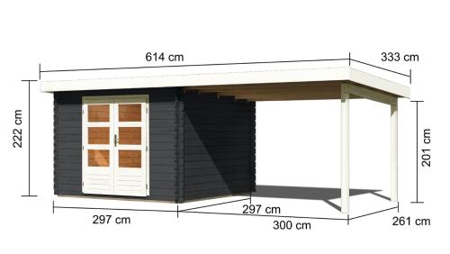 dřevěný domek KARIBU BASTRUP 5 + přístavek 300 cm (33027) antracit