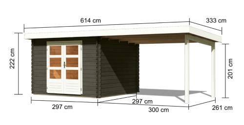 dřevěný domek KARIBU BASTRUP 5 + přístavek 300 cm (38767) terragrau