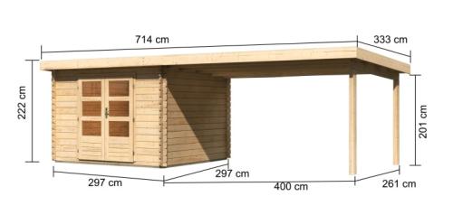 dřevěný domek KARIBU BASTRUP 5 + přístavek 400 cm (73991) natur