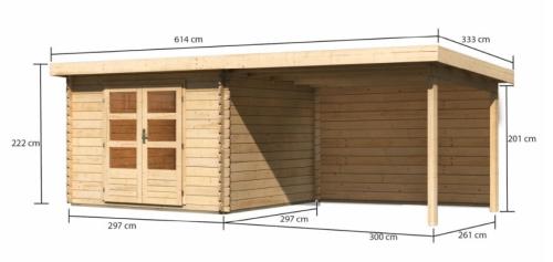 dřevěný domek KARIBU BASTRUP 5 + přístavek 300 cm včetně zadní stěny (9310) natur